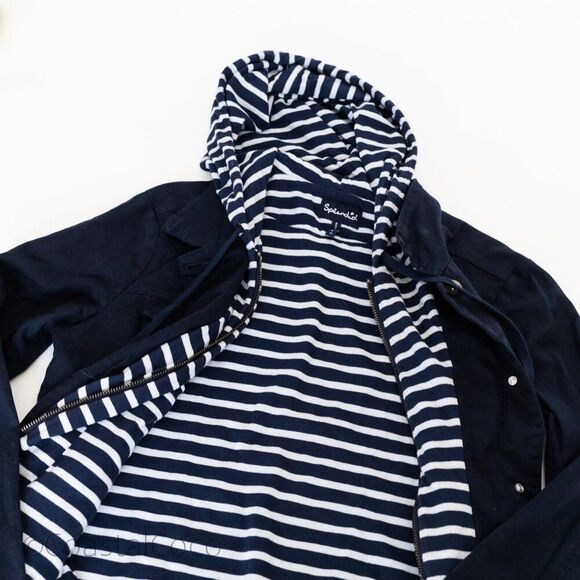 Splendid Navy Hooded Denim Jacket Striped zip-up M, Casual Coastal Preppy - Picture 4 of 9